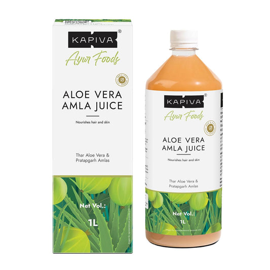 Kapiva Aloe Vera + Amla Juice | Cold-pressed Juice for Glowing Skin | Helps with Metabolism (1L)