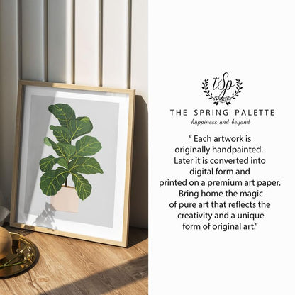 Fiddle Fig Botanical Wall Painting| Modern Art Painting for Living Room Bed Room and Office | 11 x 14 inches (Natural Frame)