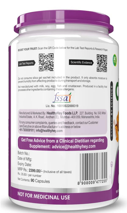 Zephivo HealthyHey Nutrition Curcumin with Bioperine 1310mg (Ultra Pure) | 90 Vegetable Capsules with Piperine
