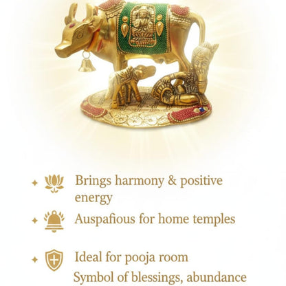 Kalakriti Kamdhenu Cow and Calf Idol with Laddu Gopal| Gold Plated Decorative Statue for Home Temple | Religious Showpiece for Pooja Room |Traditional Hindu Spiritual Decor Gift (15x13x13 cm)