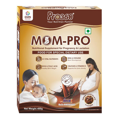 Pro360 MOM-Pro Protein Powder for Pregnant Women | 400gm Swiss Chocolate Flavour Nutrition for Pregnancy | Mother Protein Powder | Vital Nutrients to Support Baby Brain Development