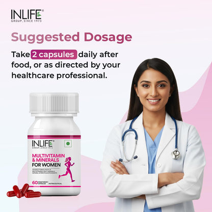 INLIFE Multivitamin for Women with Biotin, Vitamin D, Calcium, & Minerals for Energy, Hair, Skin, Nails, Bone - 60 Veg Capsules (Women)