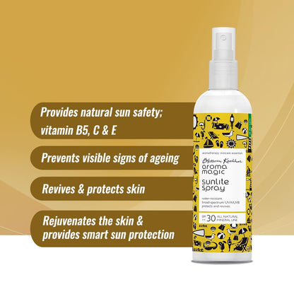 Aroma Magic Sunlite Mineral Sunscreen Spray SPF 30++ | Zinc Oxide Sun Protection | Anti-Aging, Non-Greasy & Water Resistant | Vitamins B5 C E | All Skin Types | 100ml
