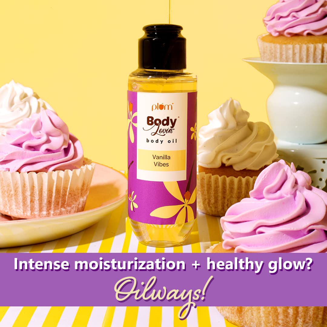 Plum BodyLovin' Vanilla Vibes Body Oil | Intense Moisture & Instant Glow | Long Lasting Warm Vanilla Fragrance | Non-Greasy & Lightweight | Soft & Nourished Skin | For Dry To Very Dry Skin - 100ml