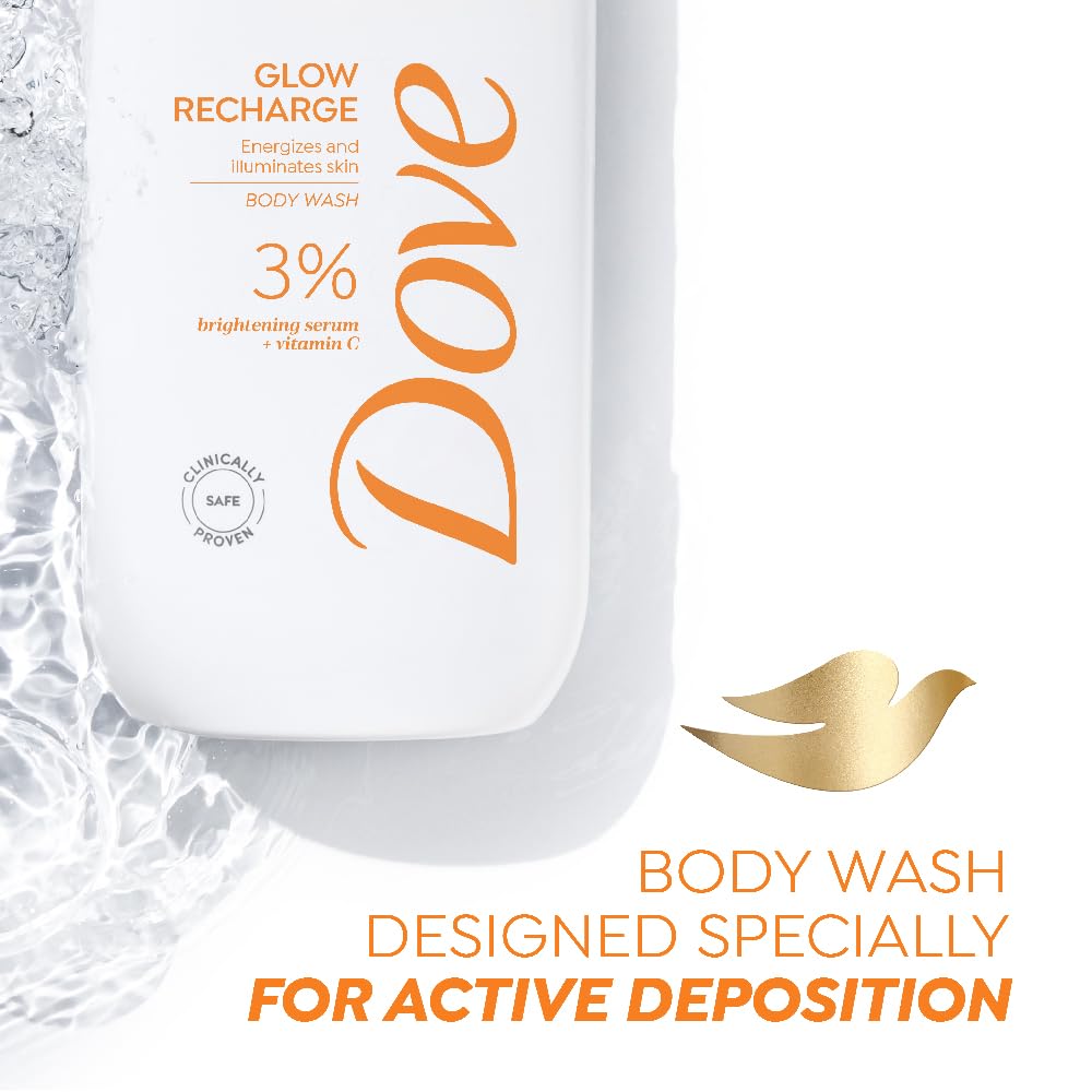 DOVE Glow Recharge Serum Body Wash, 300 ml, for Glowing and Refined Skin, with 3% Brightening Serum and Vitamin C, Dermatologist Co-Created, Sulfate-Free