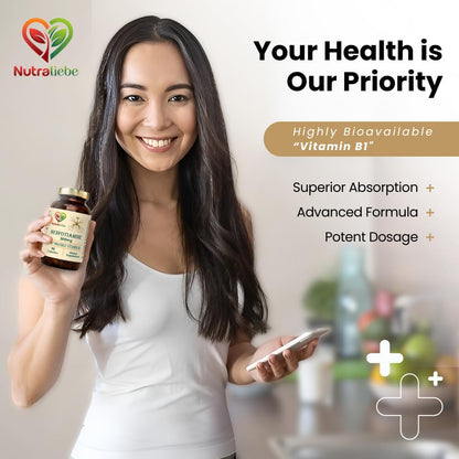 Nutraliebe Benfotiamine 300mg - Fat Soluble Vitamin B1 for Nerve Health Support, 90 Capsules