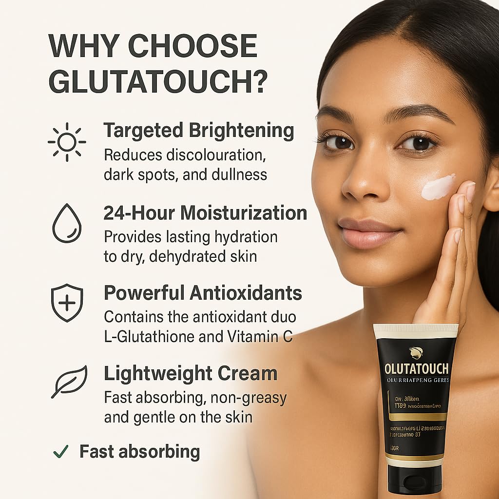 GLUTATOUCH Skin Brightening Cream with L-Glutathione and Vitamin C for 24-Hour Moisturizing, Skin Radiance, Dark Spot Reduction, and Even-Tone Enhancement, 50g
