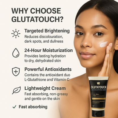 GLUTATOUCH Skin Brightening Cream with L-Glutathione and Vitamin C for 24-Hour Moisturizing, Skin Radiance, Dark Spot Reduction, and Even-Tone Enhancement, 50g