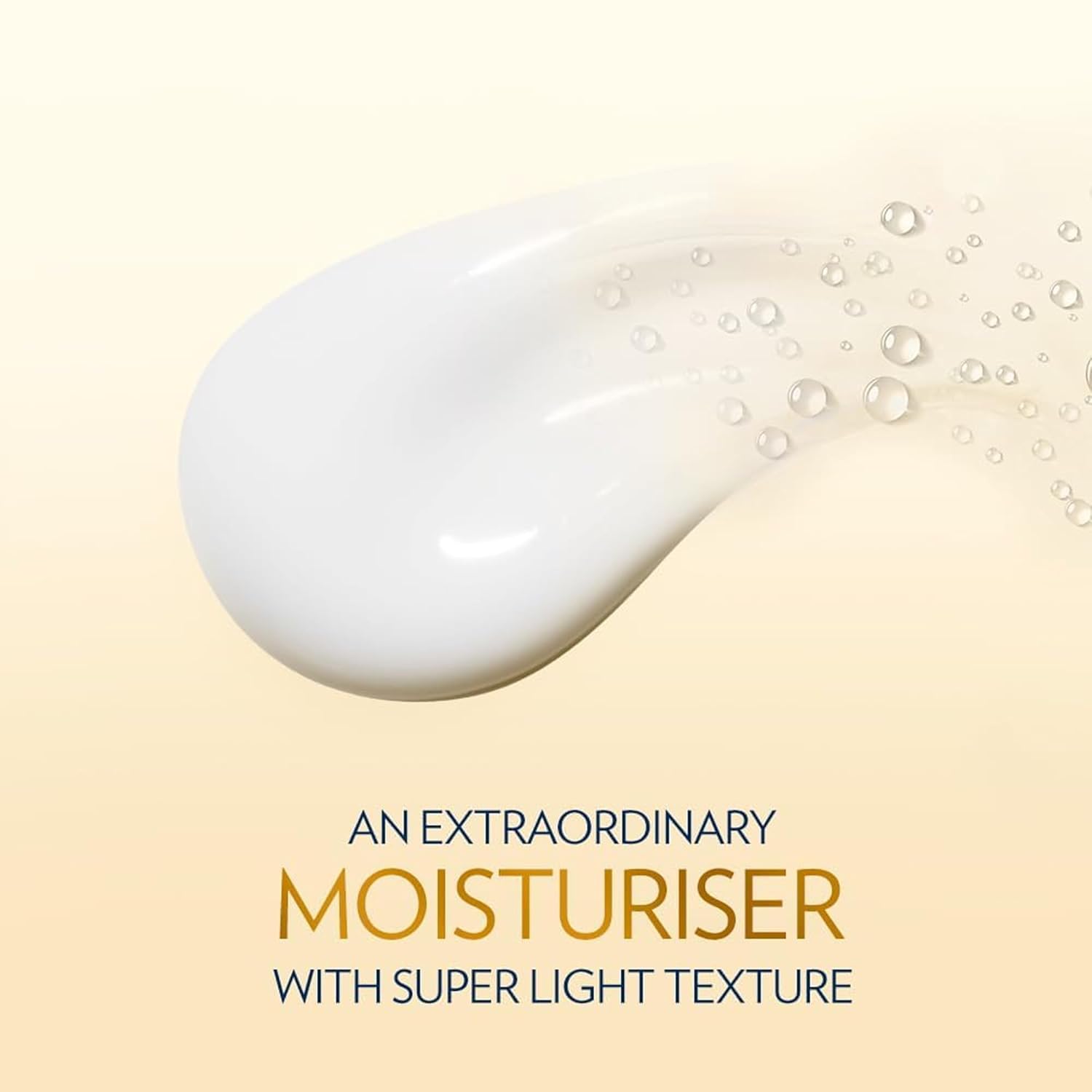 Moisturizer droplet with text on a beige background
