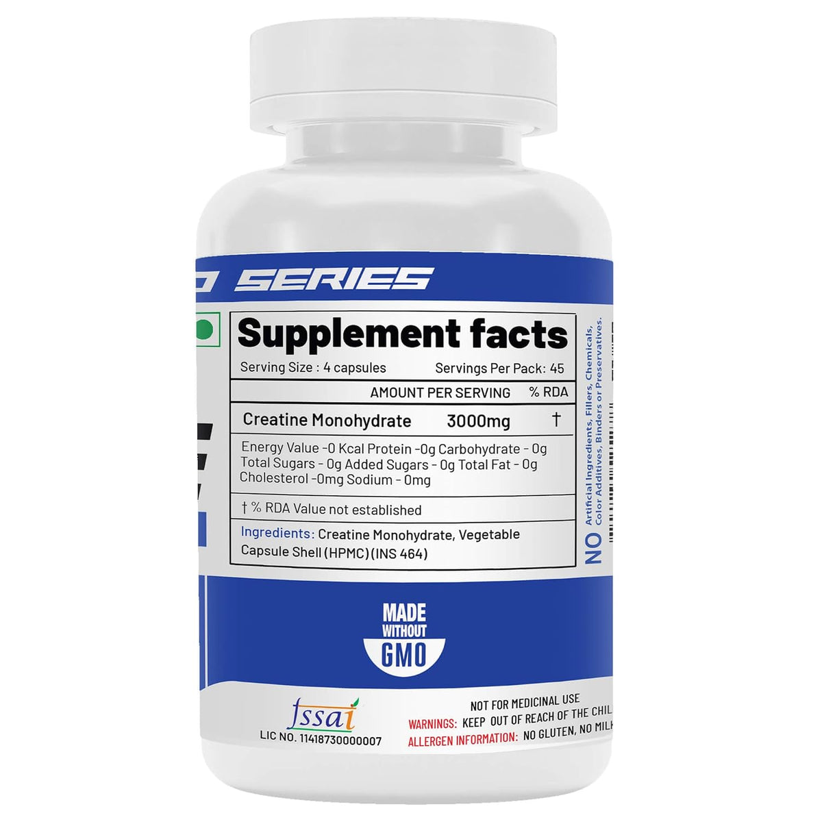NutriJa Creatine Monohydrate 3000mg Capsules | Improves physical strength & endurance | Ideal Workout supplement | 180 Capsules