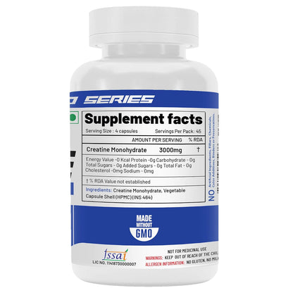 NutriJa Creatine Monohydrate 3000mg Capsules | Improves physical strength & endurance | Ideal Workout supplement | 180 Capsules