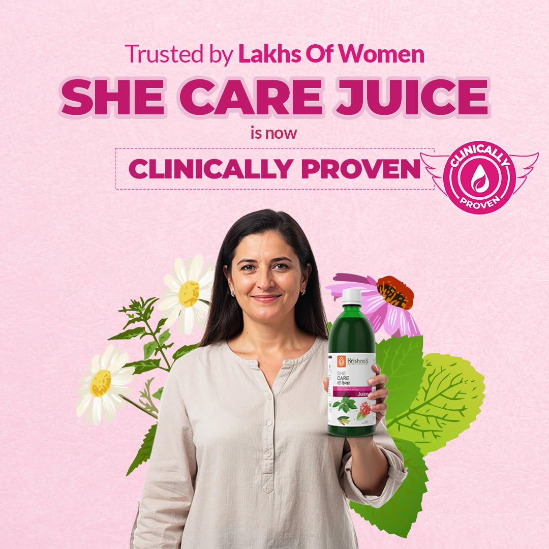 KRISHNA'S HERBAL & AYURVEDA Women's She Care Juice Infused With 5 Herbs for Hormonal Balance, PCOS, PCOD, Period Pain Relief, Hair & Skin Health, Clinically Proven - 1000 ml (Pack of 1)