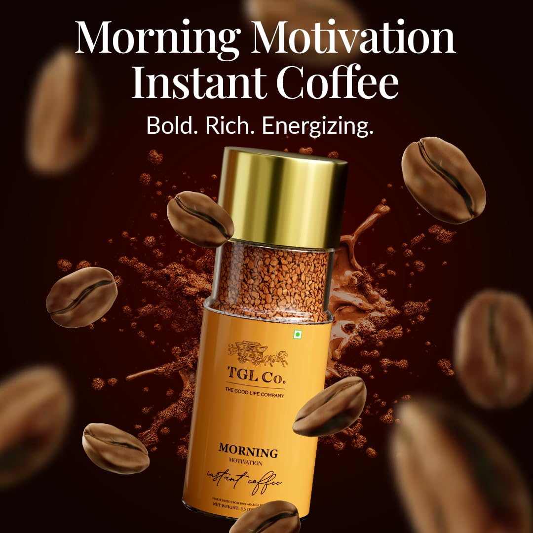 TGL Co. Morning Motivation Instant Coffee Powder (100g) 100% Arabica Coffee Beans | Rich & Aromatic Antioxidant-Rich Boosts Energy & Focus | Perfect for Hot & Cold Coffee