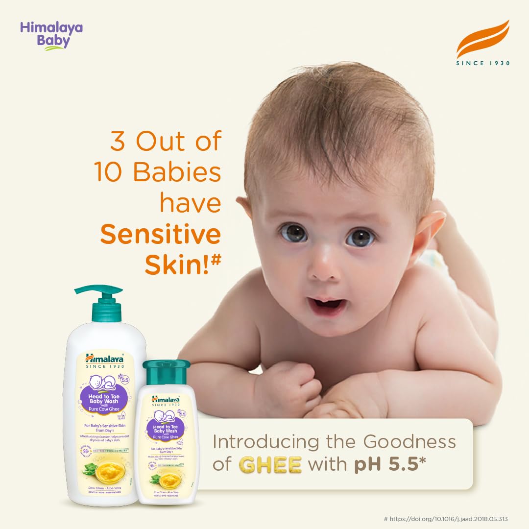 Himalaya Head To Toe Baby Wash With Pure Cow Ghee 700Ml|Ph5.5|Aloe Vera|Soap Free |Safe For Newborn|For Baby's Sensitive Skin From Day 1|No Parabens|No Phthalates|No Sulphates|Dermatologically Tested