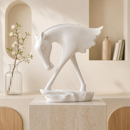 Elegant White Horse Artefact for Home and Office Décor (Pack of 1, White)