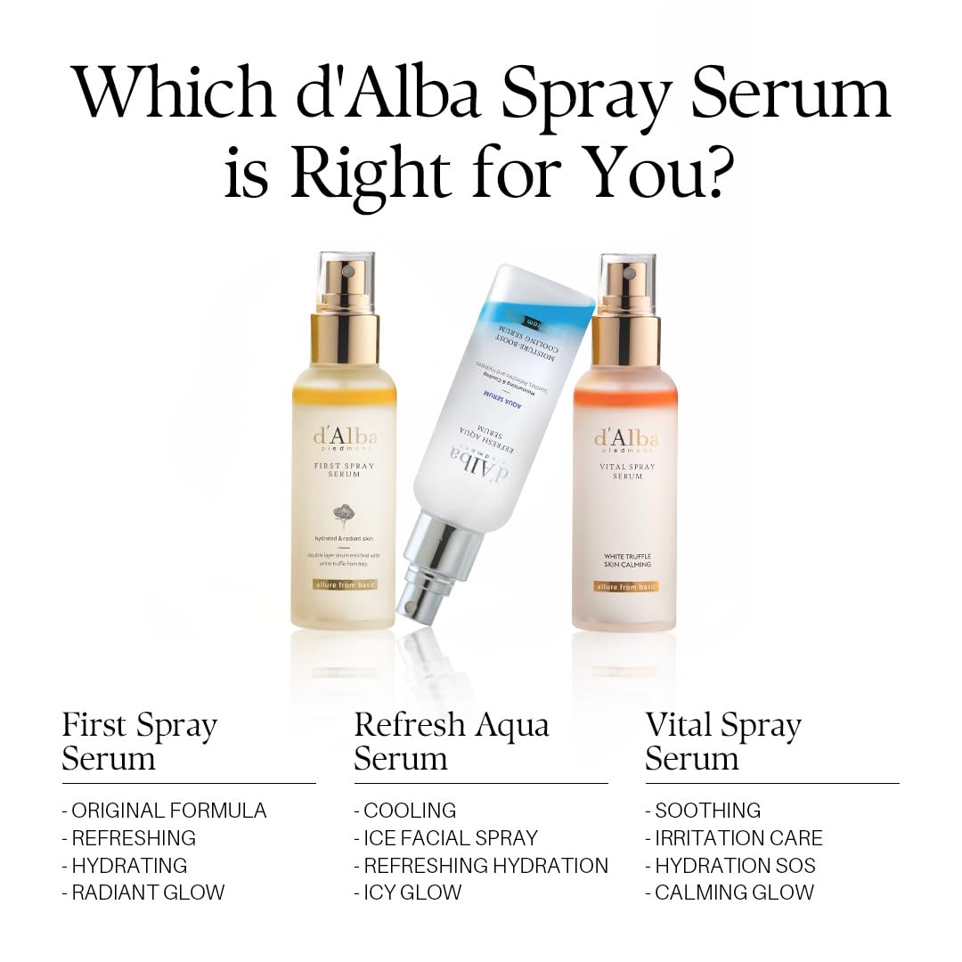 d'alba Piedmont Italian White Truffle Refresh Aqua Serum, Vegan Skin Care, Light-Weight Face Moisturizer, Glow Serum for Radiant Skin, Non Comedogenic, All in One Mist - 100 ml