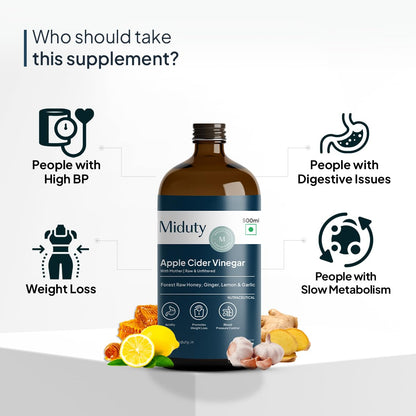 Zephivo Miduty Palak Notes Apple Cider Vinegar | Apple Cider Vinegar supplement | Weight loss Supplement | Apple Cider Vinegar syrup | Digestive enzyme Supplement (Honey, Ginger, Lemon, Garlic)

