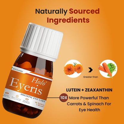 ZEROHARM Holo Eyeris | With Lutein, Zeaxanthin Eye Supplement | Supports Healthy Vision, Helps Reduce Digital Eye Strain & Fatigue from High Screen Time for Men, Women & Students - 90 Tablets