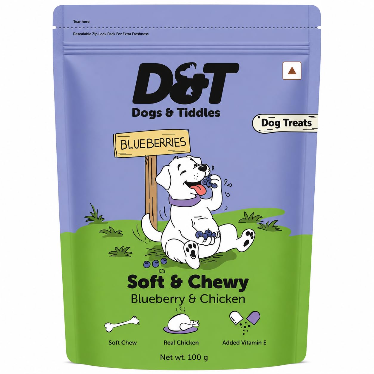 Dogs & Tiddles Blueberry & Real Chicken Dog Treats for Puppies & Adult Dogs, 100g | Soft & Chewy Puppy Treats | Easily Digestible and Healthy|Tasty Training Treats and Dog Snacks