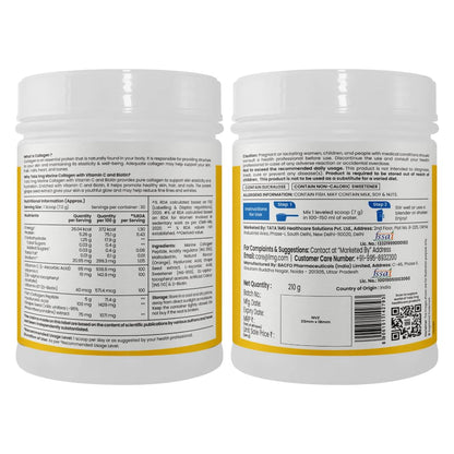 TATA 1mg Marine Collagen Powder | Fortified with Grape Seed Extract for Enhanced Results | Supports Skin, Hair & Nails | With Collagen Peptide for Hydration & Strength | Orange Flavour, 210g