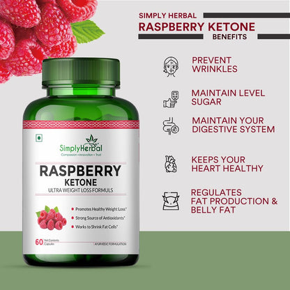 Simply Herbal 800 MG Raspberry Ketone Fruit Extract for Weight Management | Supplement Capsules With Raspberry for Promotes Healthy Weight Management Support Appetite Suppression – 60 Capsules