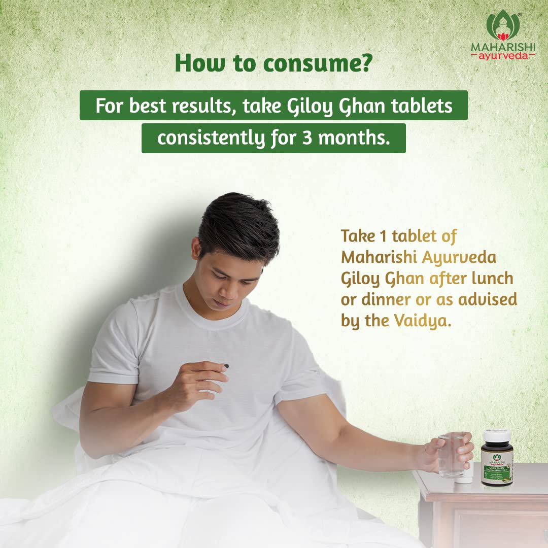 Zephibo Maharishi Ayurveda Giloy Ghan Vati - 100% Natural Immunity Boosting Tablets | Enhances Strength & Stamina | Fights Fatigue | Detoxifies The Body, 60 Tablets
