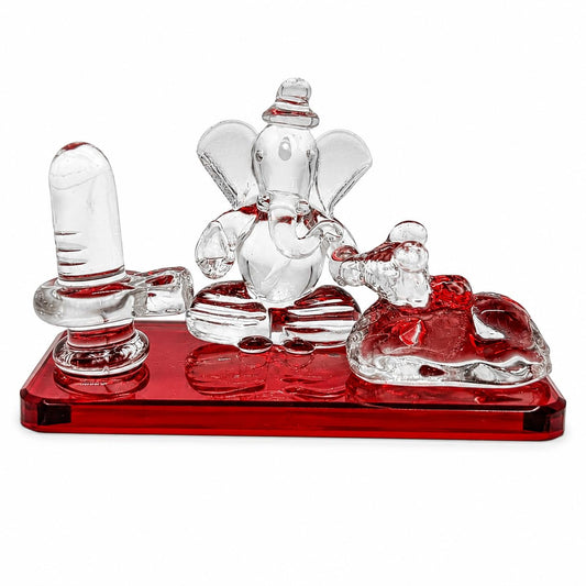 Crystal Glass Shiva Ganesha Nandi Statue, Decorative Religious Showpiece for Home, Temple & Office, Red Hindu God Idol for Pooja Room & Spiritual Decor, 4 x 2.5 Inch