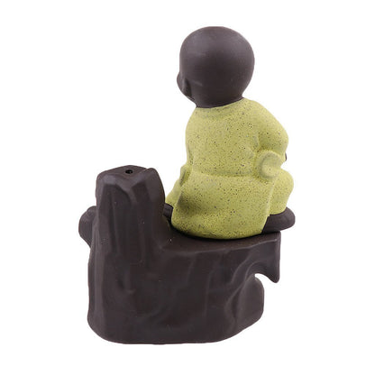 eCraftIndia Karate Style Monk Buddha Smoke Backflow Cone Decorative Incense Holder (7 cm x 7 cm x 12, Yellow)