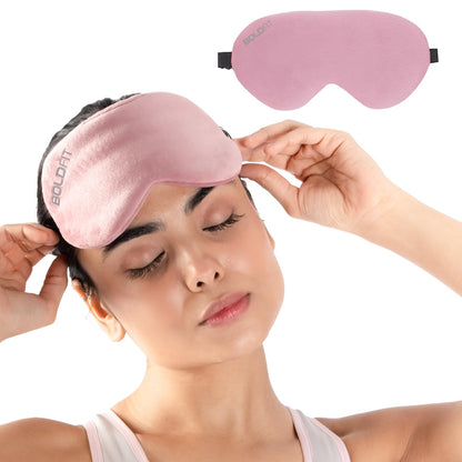 Boldfit Eye Mask for Sleeping with Adjustable Strap Super Soft Sleeping Mask Blind Fold for Comfortable Sleep Travelling Sleep Mask Pad for Girls Sleeping Eye Mask Blind Folds for Sleeping - Pink