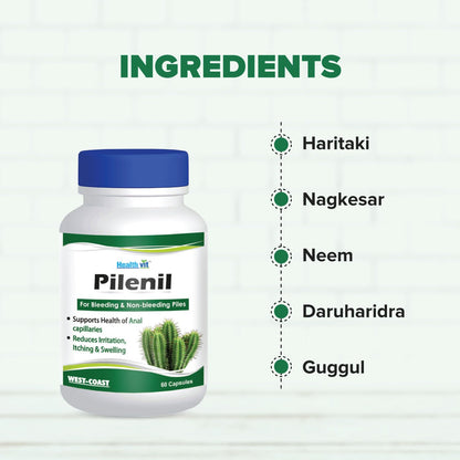 Healthvit Pilenil supplement bottle with ingredients listed on a white background