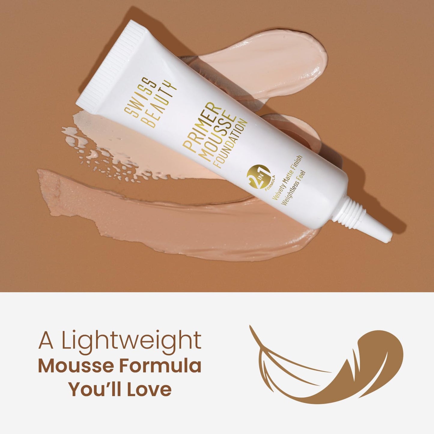 Swiss Beauty Primer Mousse Foundation Weightless Smooth & Velvet Touch, Matte Finish, Face Makeup, Natural Beige, 30ml