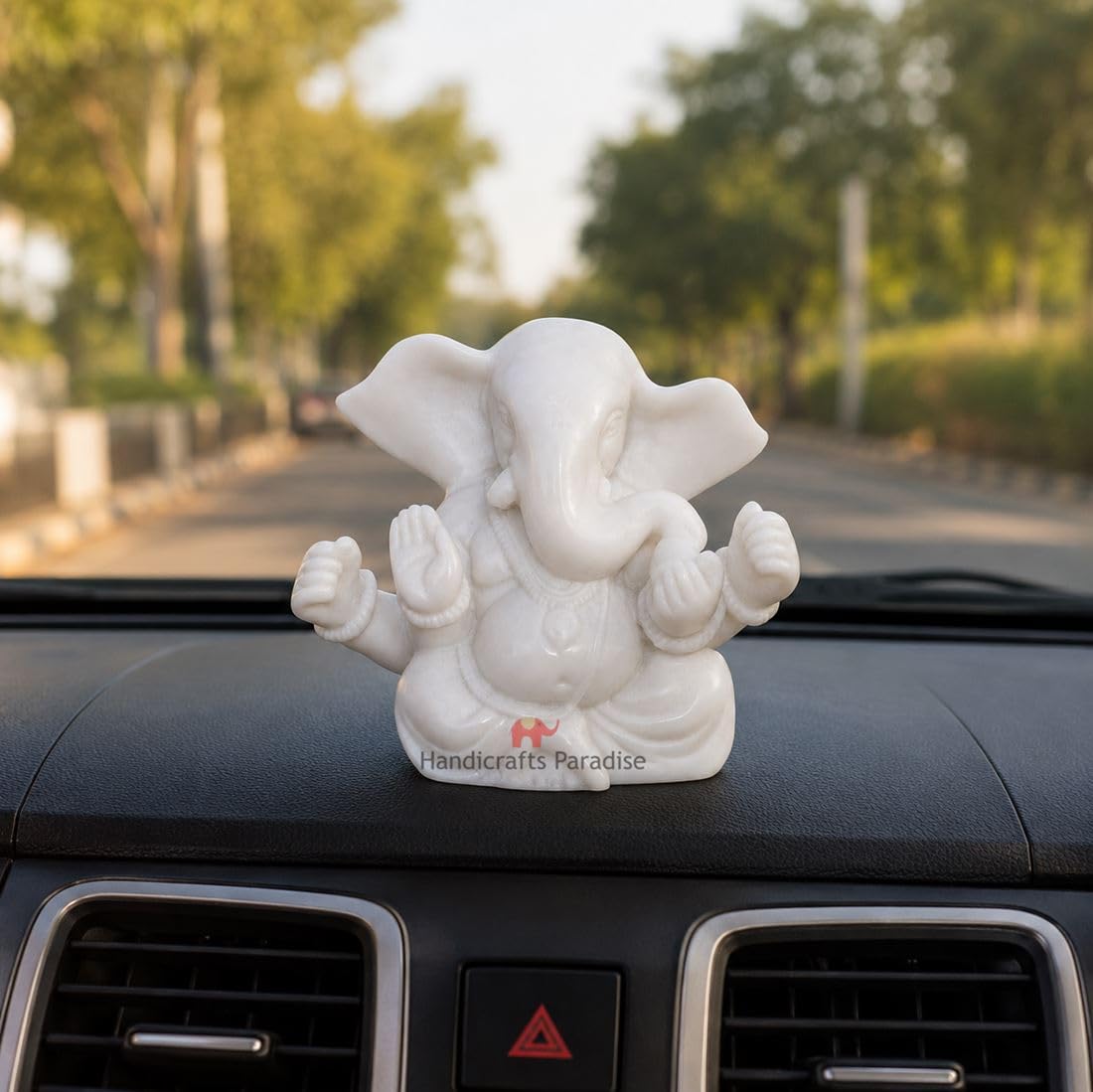 Paradise Handcrafted White Marble Lord Ganesha Idol, Natural Marble Ganesh Murti for Home Temple, Pooja Mandir, Office Desk, Home Décor & Auspicious Gift 2.75 Inch Height