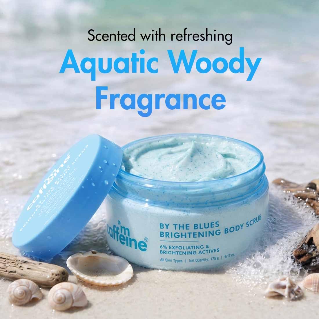 mCaffeine 2-in-1 By The Blues Exfoliating & Brightening Body Scrub | 6% Multi-Action Actives with Niacinamide, Walnut & Apricot | Glycerin for Hydration | Aqua-Fresh Fragrance - 175g