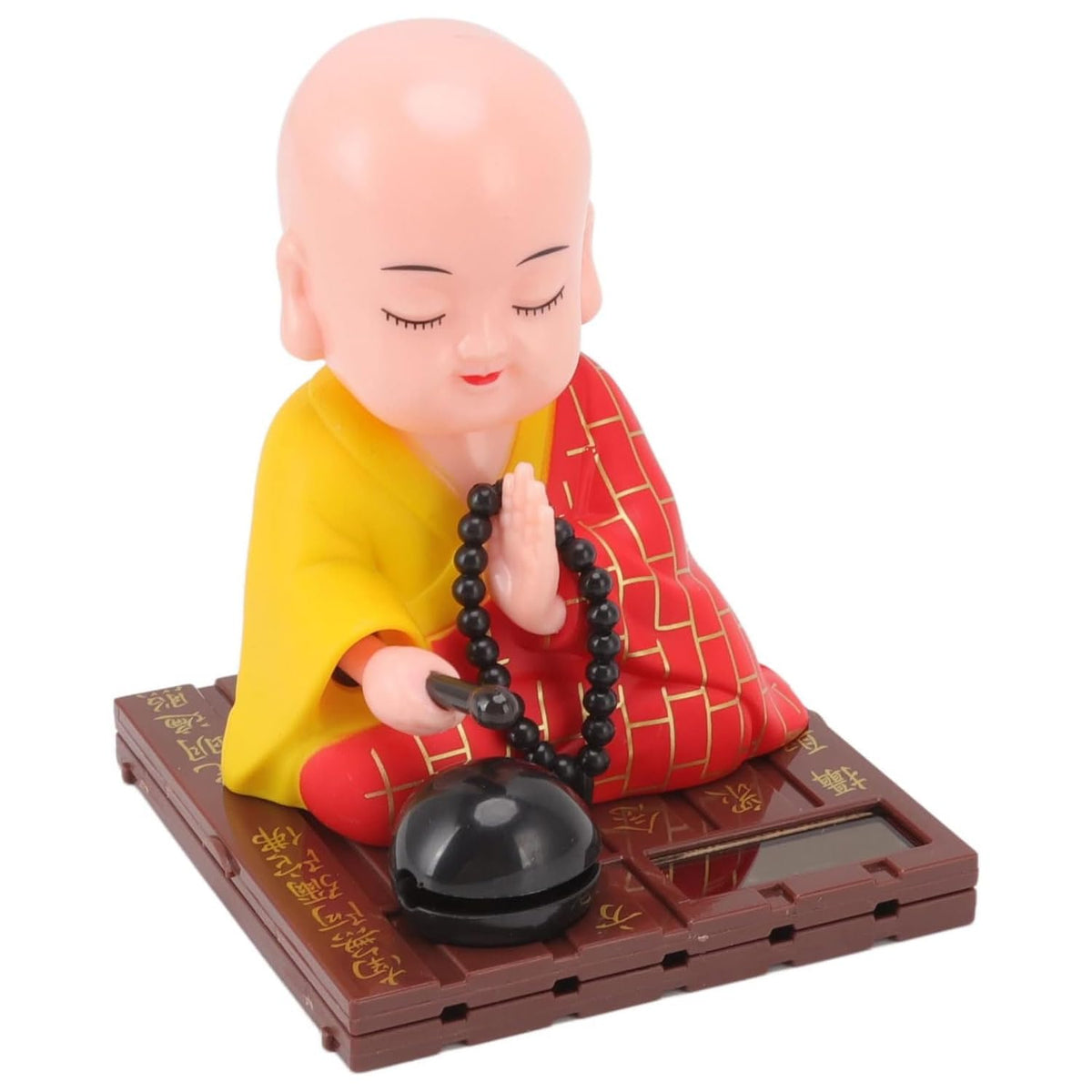 Feng Shui Little Buddha Statue (Solar, 8.8cm x 7.6cm) - Monk Figurine Bobbled Head Buddha for Car Dashboard Showpiece for Home Décor Positive Energy Success Good Luck Vaastu Gifting Item