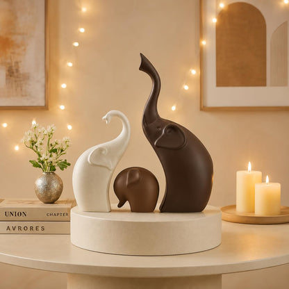 Home Décor Elephant Family Matte Finish Ceramic Figurines - (Set of 3, Matte Brown)