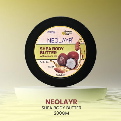 NEOLAYR SHEA BODY BUTTER 200 GM - Neolayr Pro Shea Body Butter with Sweet Almond Oil, richly nourishes dry, dehydrated skin, giving way to soft and supple skin