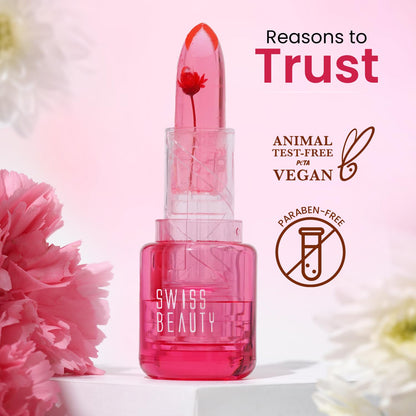 Swiss Beauty Jelly Bloom pH Lip Balm | Colour-Changing Tint | Hydrating | With Vitamin E | Vegan | Paraben-Free | Cruelty-Free | 3.6g, Shade- Pink Petal