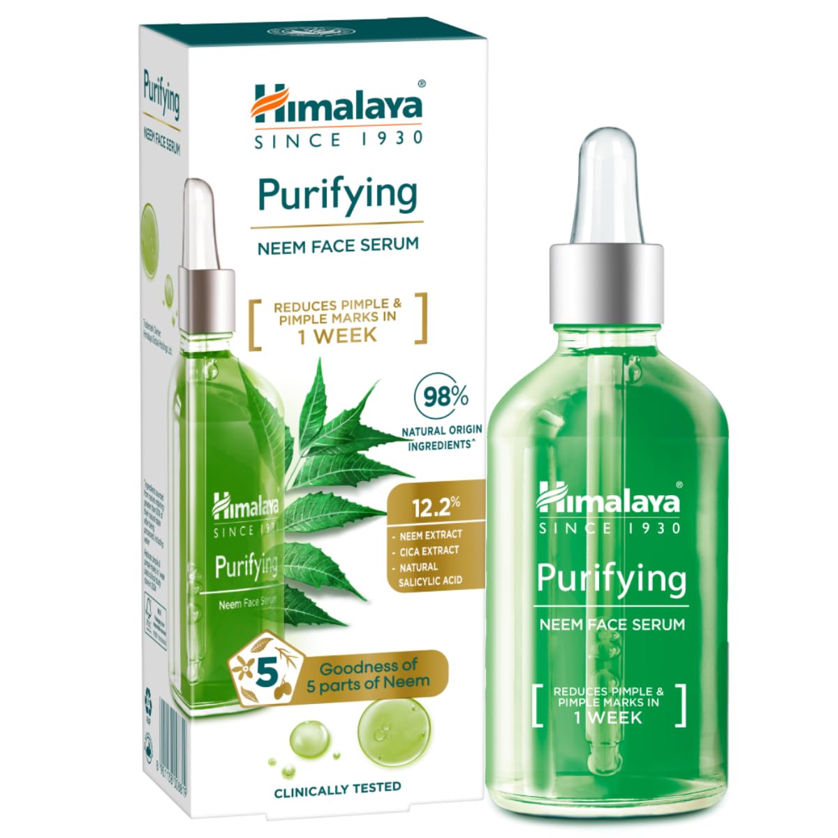Himalaya Purifying Neem Face Serum | 2% Natural Salicylic Acid & Cica & Neem | Reduces Acne & Acne Marks | Tightens pores & soothes inflammation | Made with 98% Natural Origin Ingredients | Made for Acne prone skin | 15 ml