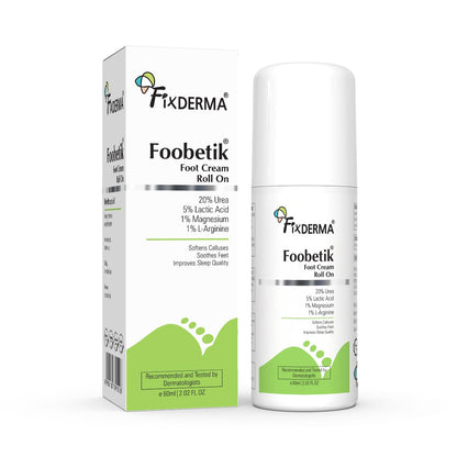 Fixderma Foobetik 20% Urea Foot Roll On For Dry & Cracked Heels with 5% Lactic Acid & 1% Magnesium | Dermatologically Tested | Helps Repair and Moisturise Cracked Heels - 60ml