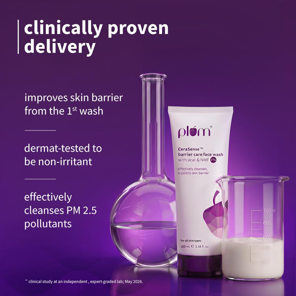 Plum CeraSenseTM Barrier Care Face Wash with Acai & 1% NMF | 100ml | Gentle face wash | For Dry Skin, Normal Skin & Sensitive Skin | Soap-Free Paraben-Free | For Sensitive Skin