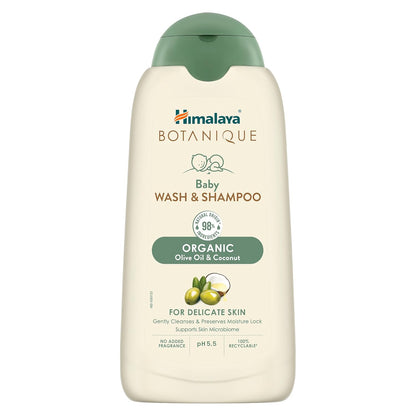 Himalaya Botanique Baby Wash & Shampoo 200 ml | Organic | Preserve Moisture Lock | No Tears | Dermatologically Tested | Helps Protect Skin Barrier | pH 5.5 | Hypoallergenic | No Added Fragrance