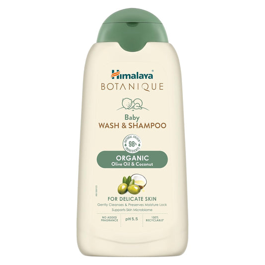 Himalaya Botanique Baby Wash & Shampoo 200 ml | Organic | Preserve Moisture Lock | No Tears | Dermatologically Tested | Helps Protect Skin Barrier | pH 5.5 | Hypoallergenic | No Added Fragrance