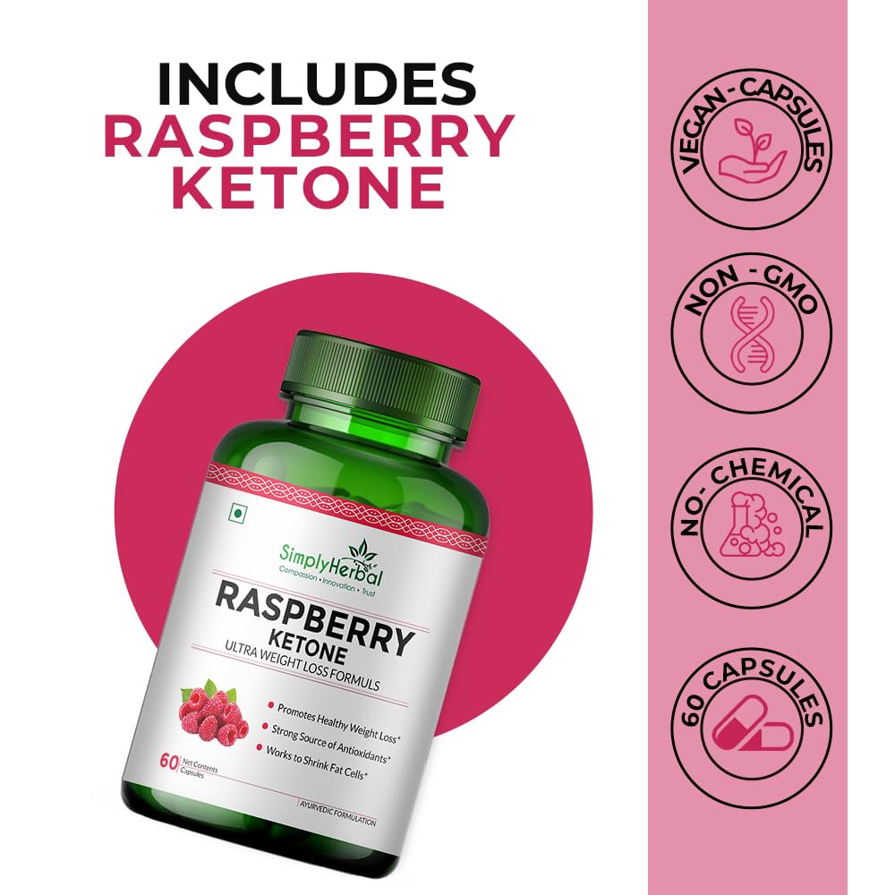 Simply Herbal 800 MG Raspberry Ketone Fruit Extract for Weight Management | Supplement Capsules With Raspberry for Promotes Healthy Weight Management Support Appetite Suppression – 60 Capsules