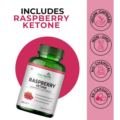 Simply Herbal 800 MG Raspberry Ketone Fruit Extract for Weight Management | Supplement Capsules With Raspberry for Promotes Healthy Weight Management Support Appetite Suppression – 60 Capsules