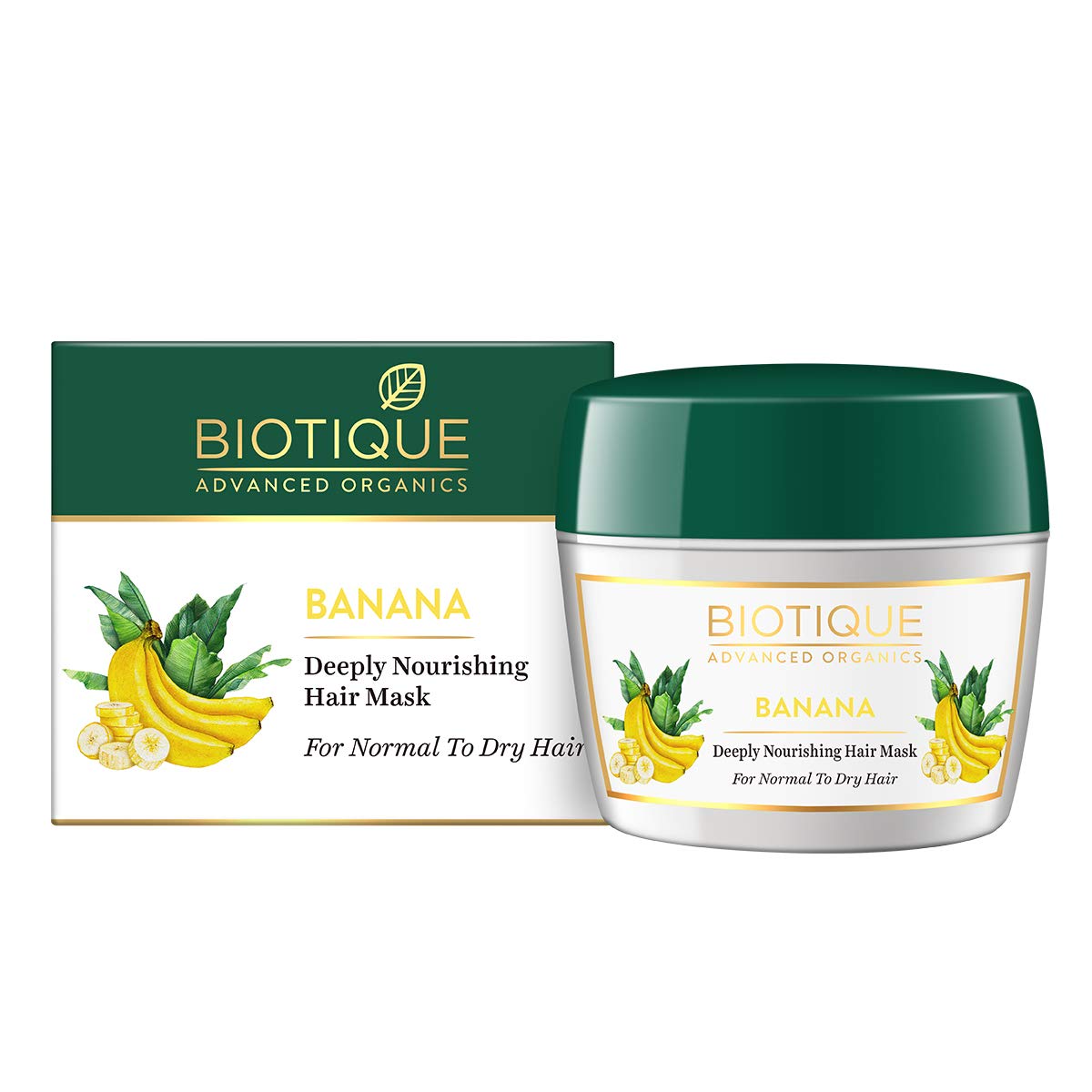 Biotique Banana Deeply Nourishing Hair Mask with packaging on a white background
