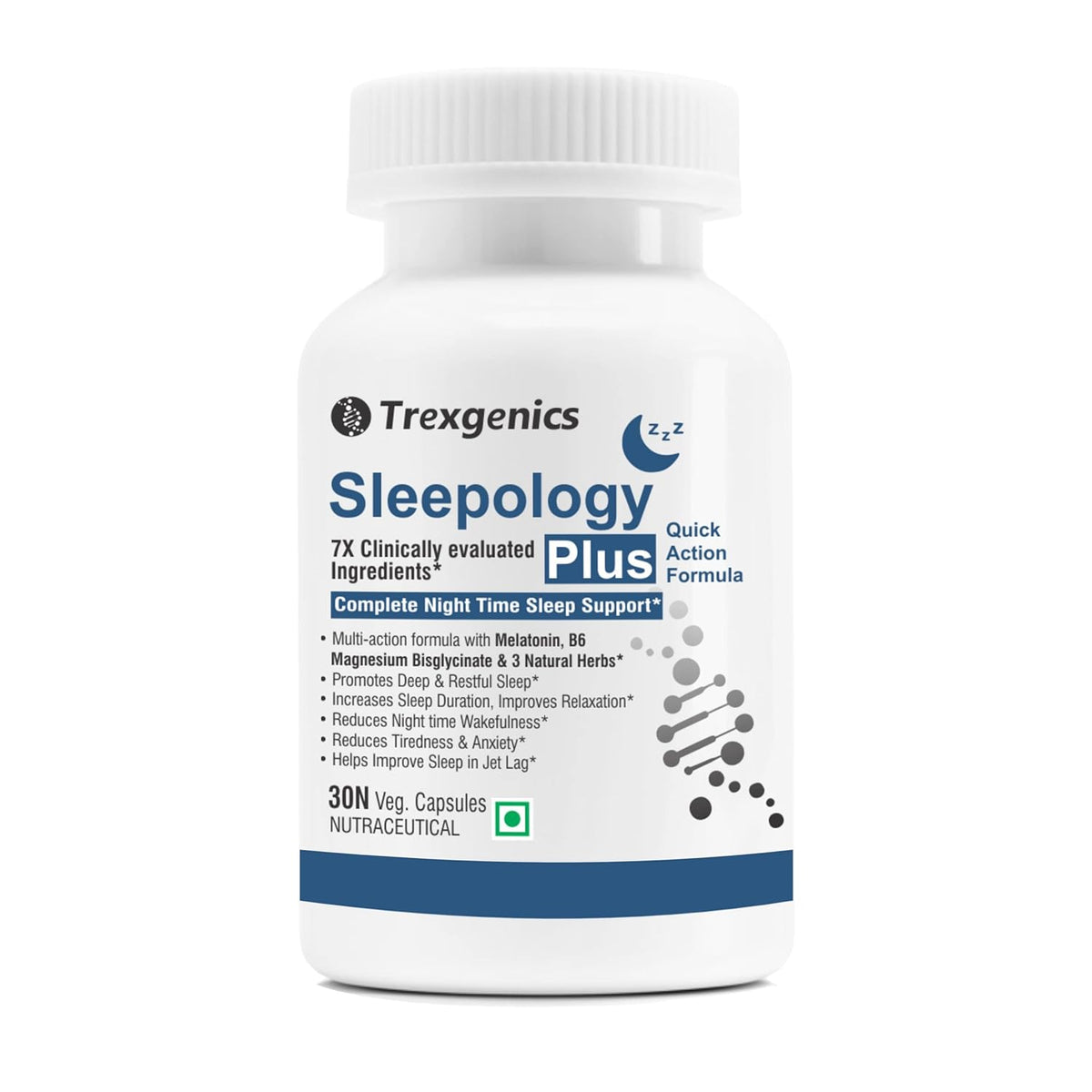 Trexgenics Sleepology Plus supplement bottle on a white background
