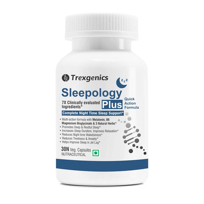 Trexgenics Sleepology Plus supplement bottle on a white background