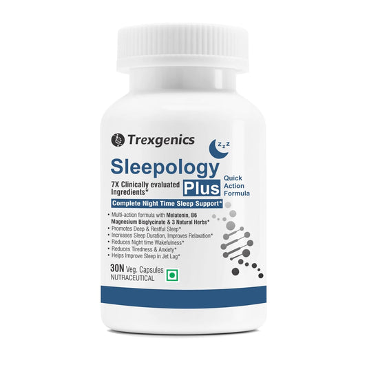 Trexgenics Sleepology Plus supplement bottle on a white background