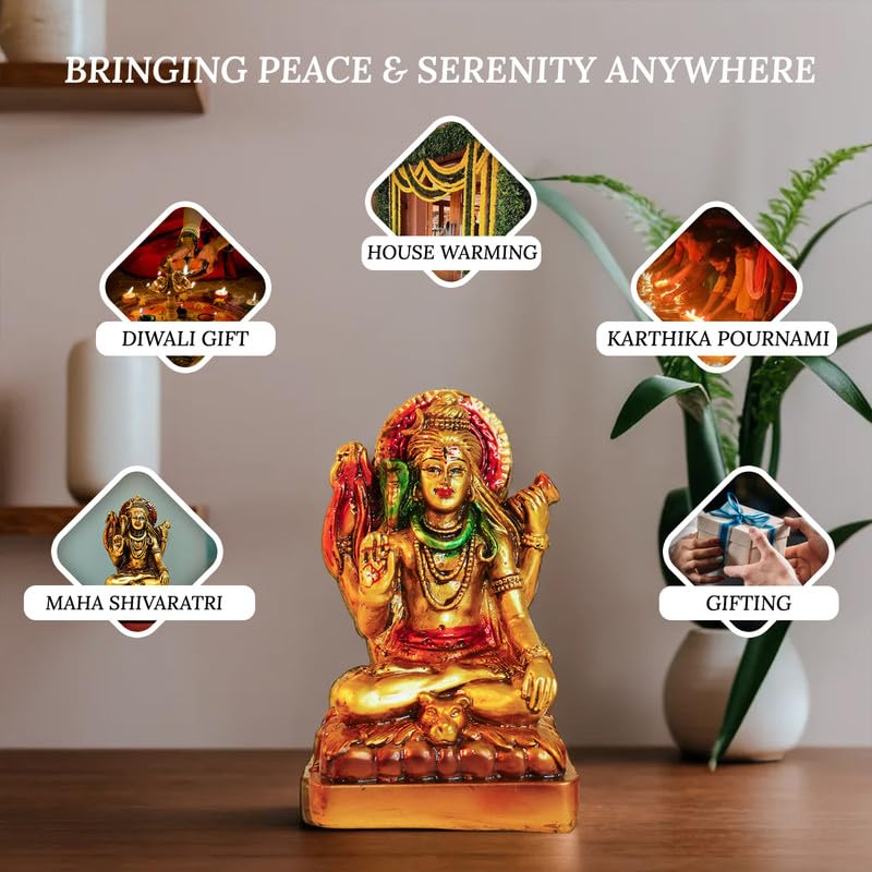 Aura Series Antique Gold Painted Lord Shiva Idol for Home (5 inch) | Marble Dust Lord Siva Statue for Pooja Room, Home Decor & Office | Resin Shiv Ji Murti | Sitting Bholenath Murti for Gift