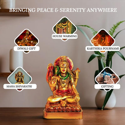 Aura Series Antique Gold Painted Lord Shiva Idol for Home (5 inch) | Marble Dust Lord Siva Statue for Pooja Room, Home Decor & Office | Resin Shiv Ji Murti | Sitting Bholenath Murti for Gift